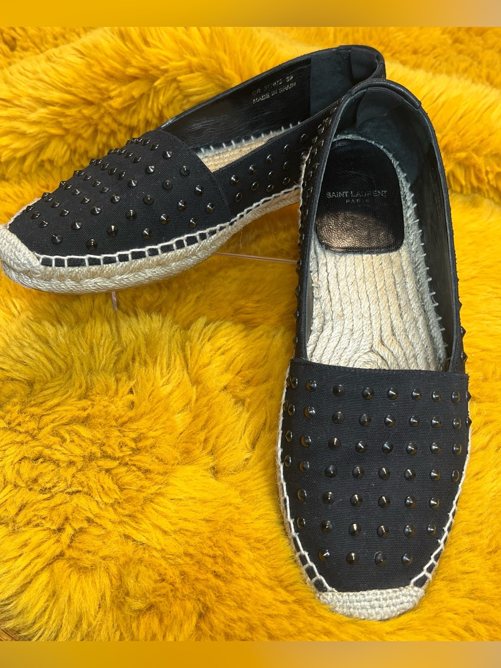 Saint Laurent - Black Canvas Studded Espadrilles Size 39, CR 377972